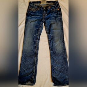 Y2K Big Star Liv Bootcut Dark Wash Distressed Thick Stitch Low Rise Sz 29R